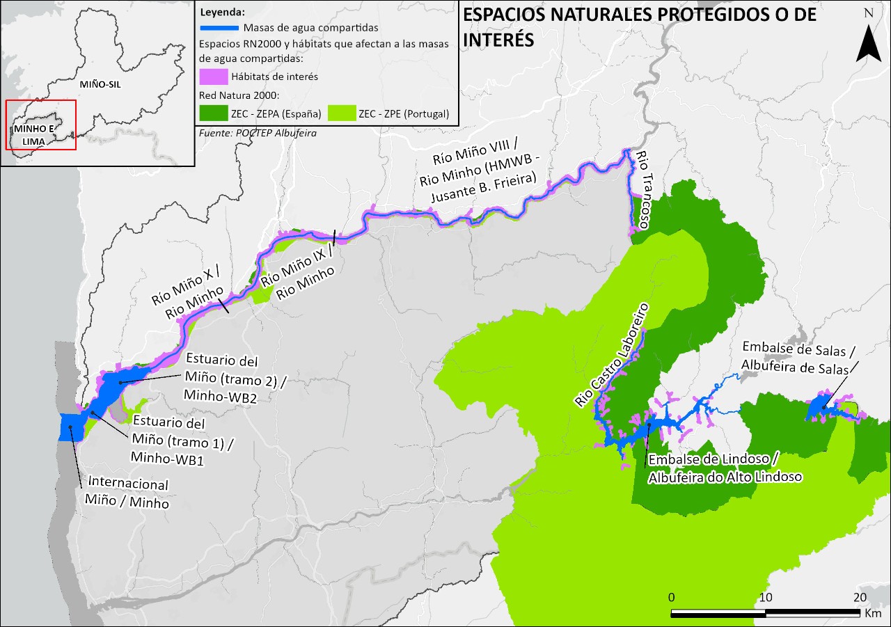 Tipos de zonas protegidas asociadas a las masas de agua fronterizas y transfronterizas de la Demarcación Hidrográfica Internacional del Miño-Limia (tercer ciclo de planificación hidrológica, 2022-2027).